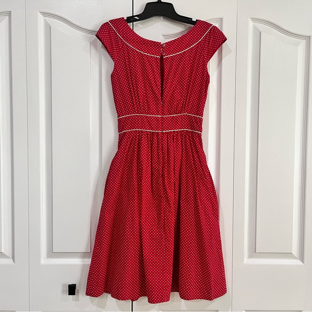 ModCloth Emily and Fin Red Polka Dot Cap Sleeve Dress XS - Picture 3 of 6
